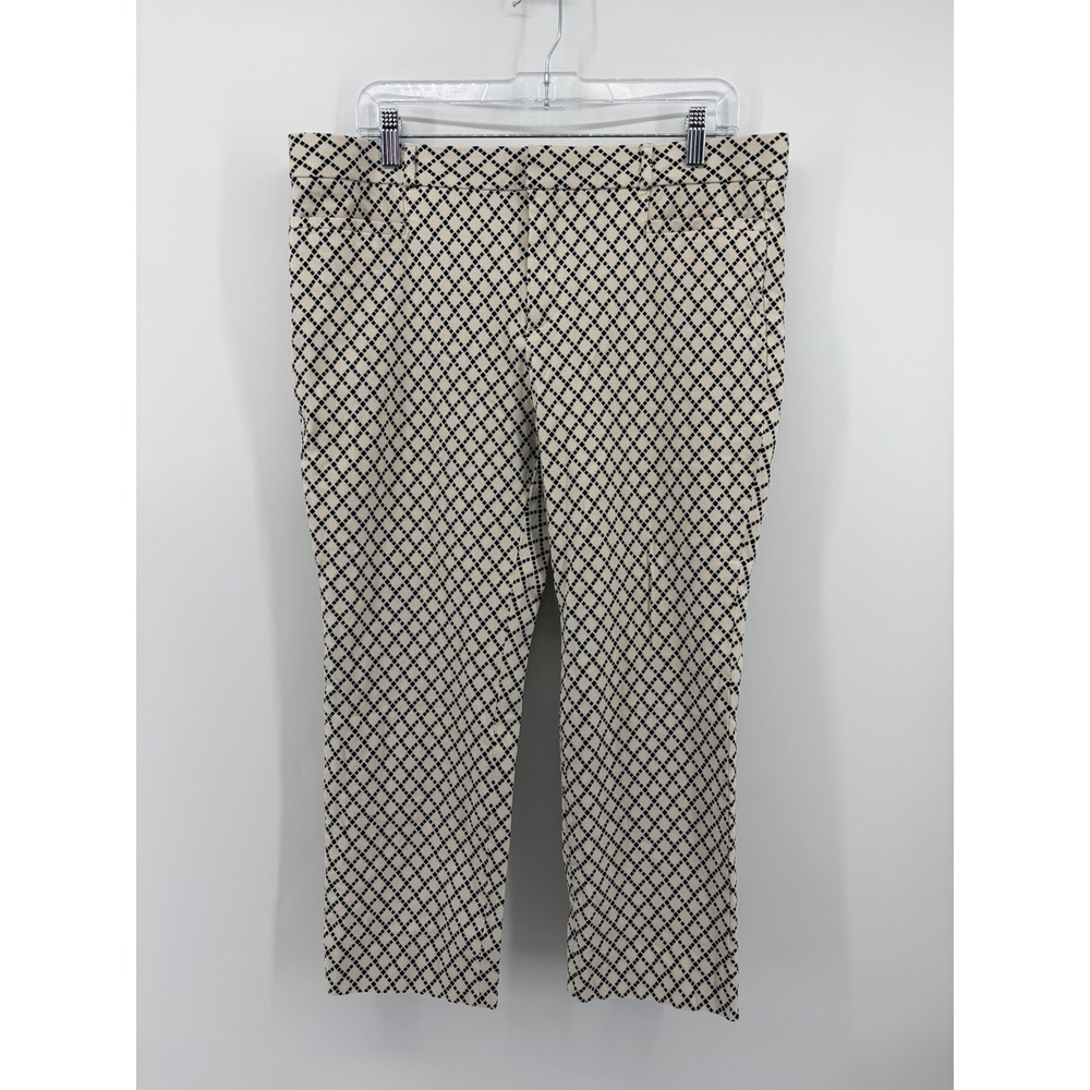 Banana Republic Womens 14 Petite Cream Black Sloan Pants Diamond Geometric Ankle